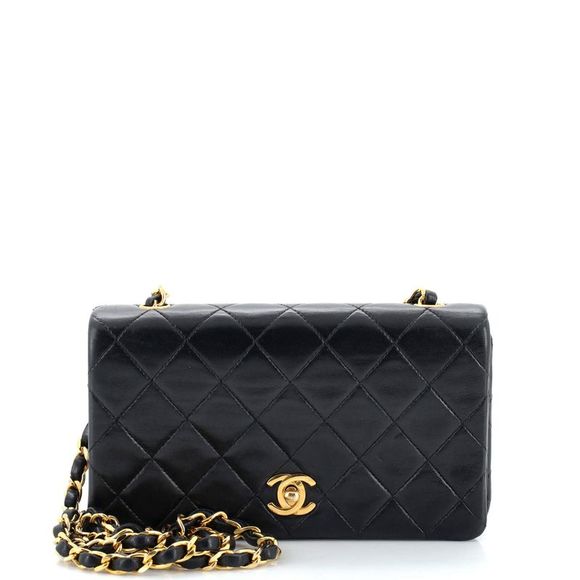 Chanel Handbags - Chanel Vintage Full Flap Bag Quilted Lambskin Mini Black